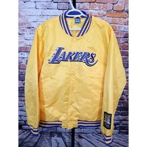 Los Angeles Lakers NBA Satin Bomber Varsity Jacket Gold Men's XL Basketball